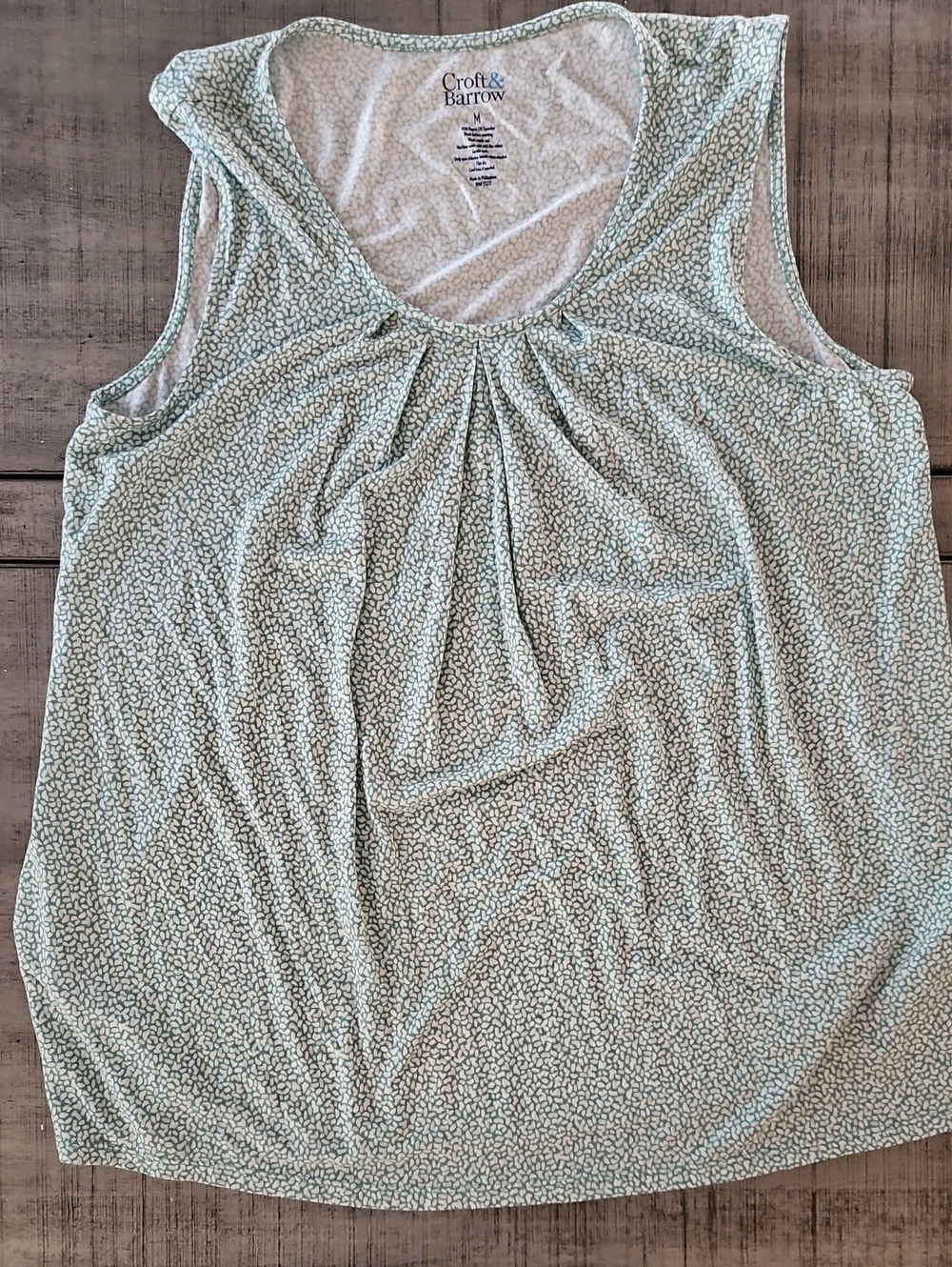 croft & barrow Light Mint Green Printed Sleeveless Pleat-Front Tank